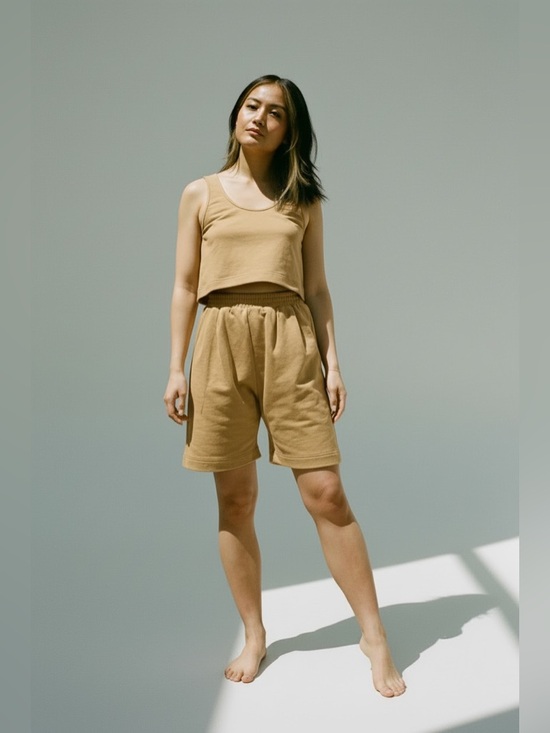 Ilana Kohn Pants - Ilana Kohn Tan butter yellow Nico shorts High-Waist pleated sweat Shorts large